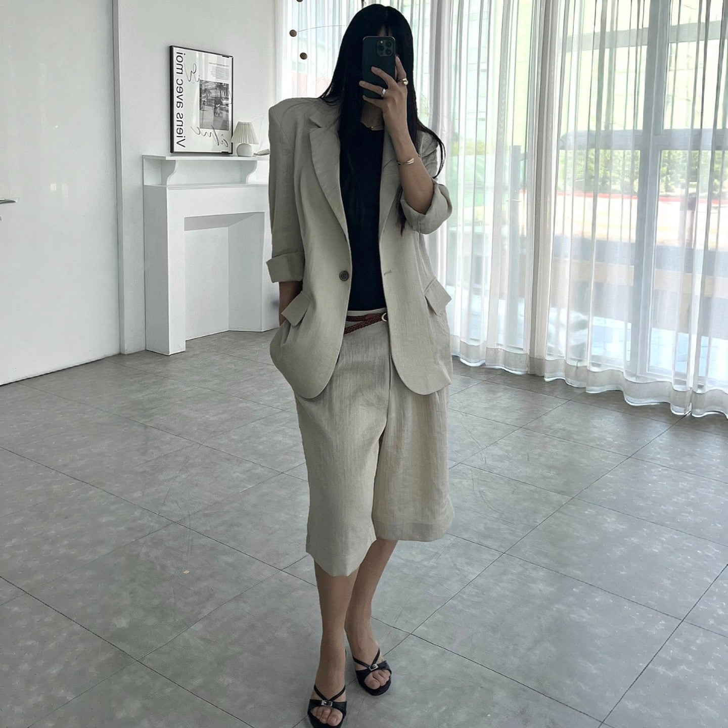 Relaxed Fit Linen Blazer – Women One Size