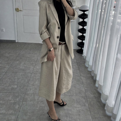 Relaxed Fit Linen Blazer – Women One Size
