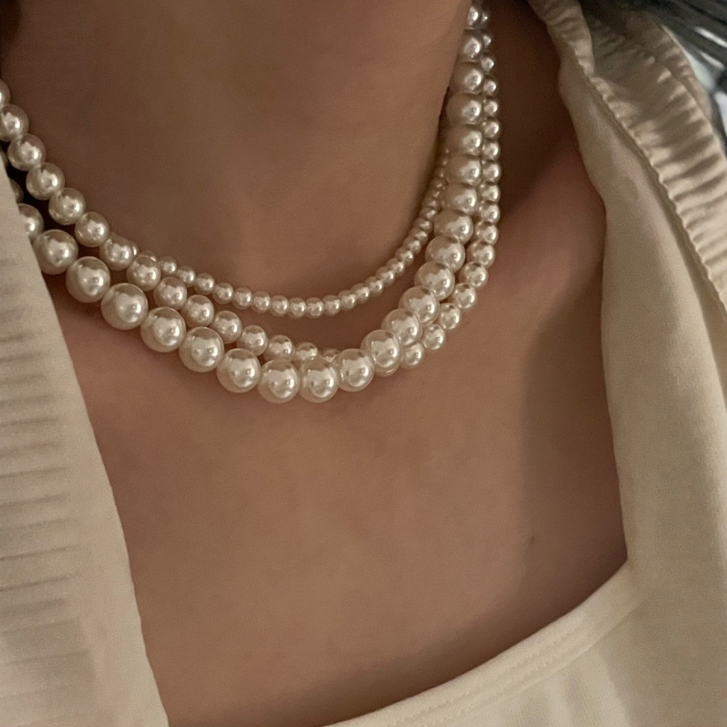 Sterling Silver Pearl Necklace (4mm / 6mm / 8mm) – Elegant Minimal Jewelry