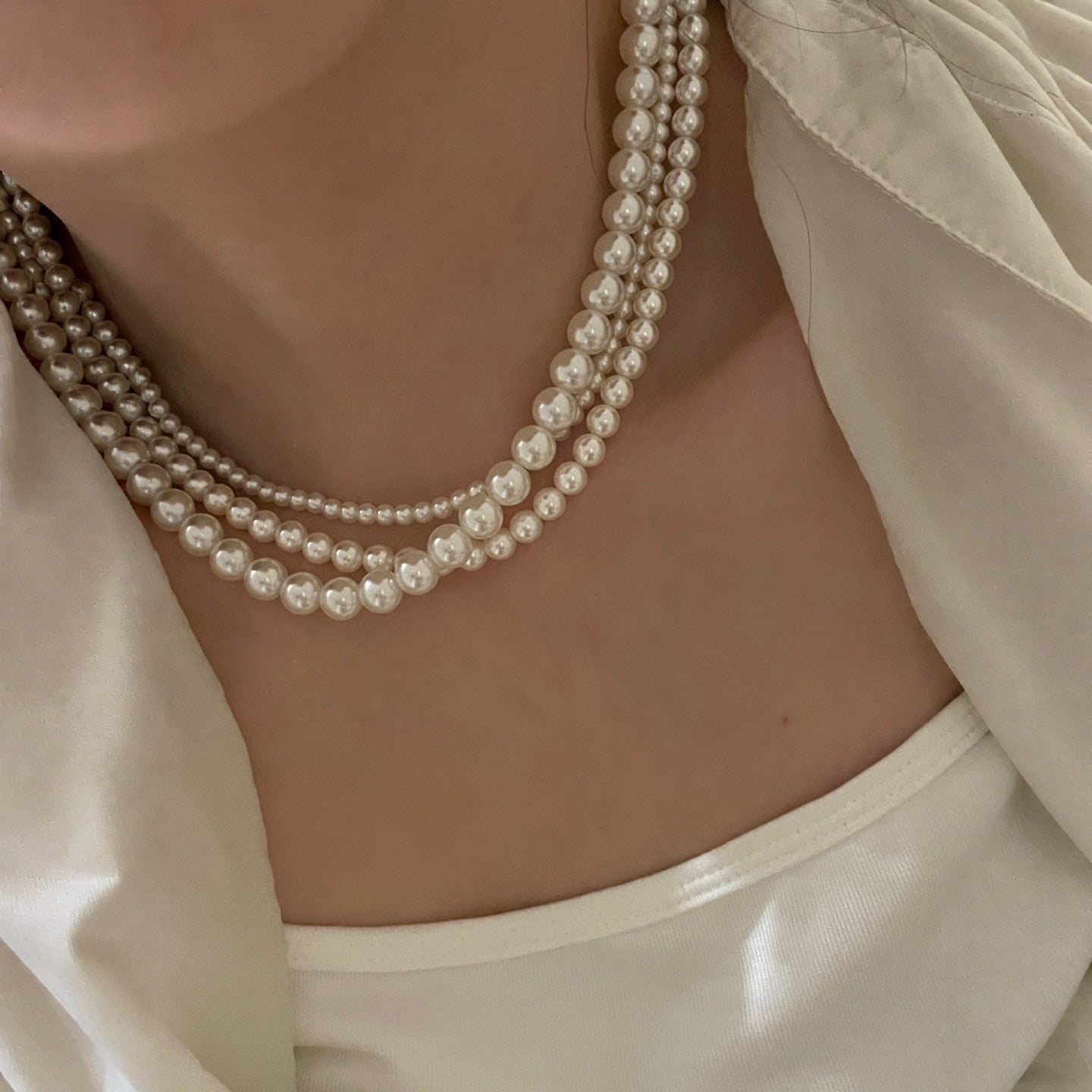 Sterling Silver Pearl Necklace (4mm / 6mm / 8mm) – Elegant Minimal Jewelry