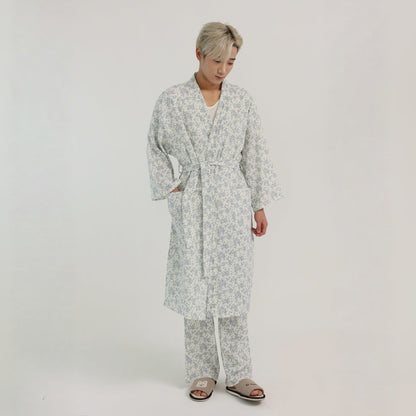 Rose Cotton Gauze Robe & Pants Loungewear Set