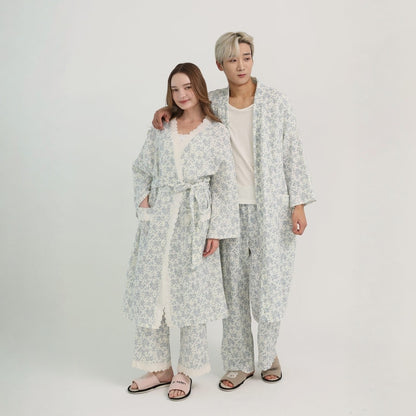 Rose Cotton Gauze Robe & Pants Loungewear Set