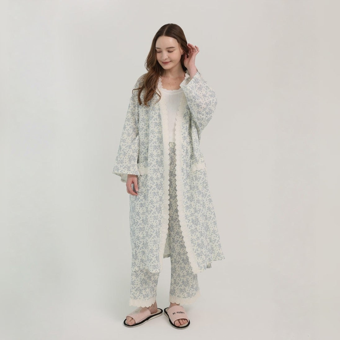Rose Cotton Gauze Robe & Pants Loungewear Set