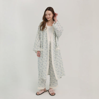 Rose Cotton Gauze Robe & Pants Loungewear Set