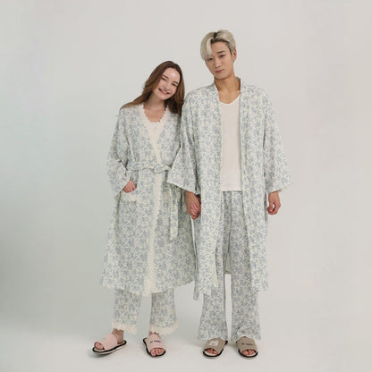 Rose Cotton Gauze Robe & Pants Loungewear Set