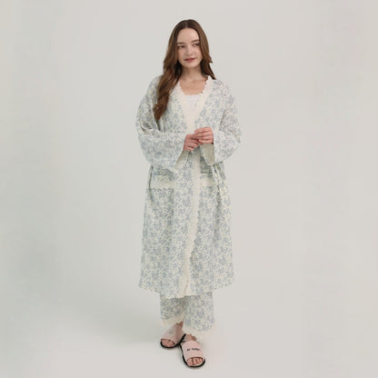 Rose Cotton Gauze Robe & Pants Loungewear Set