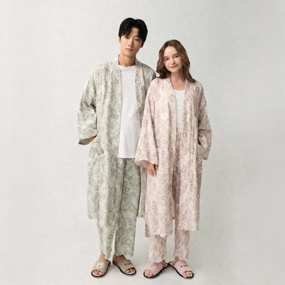 Serenity Bandana Gauze Robe & Pants Loungewear Set – Navy Bandana
