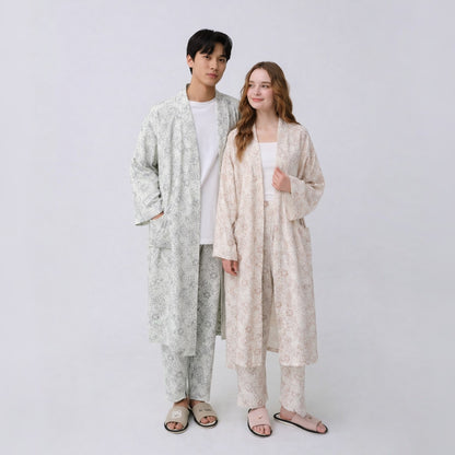 Serenity Bandana Gauze Robe & Pants Loungewear Set – Navy Bandana