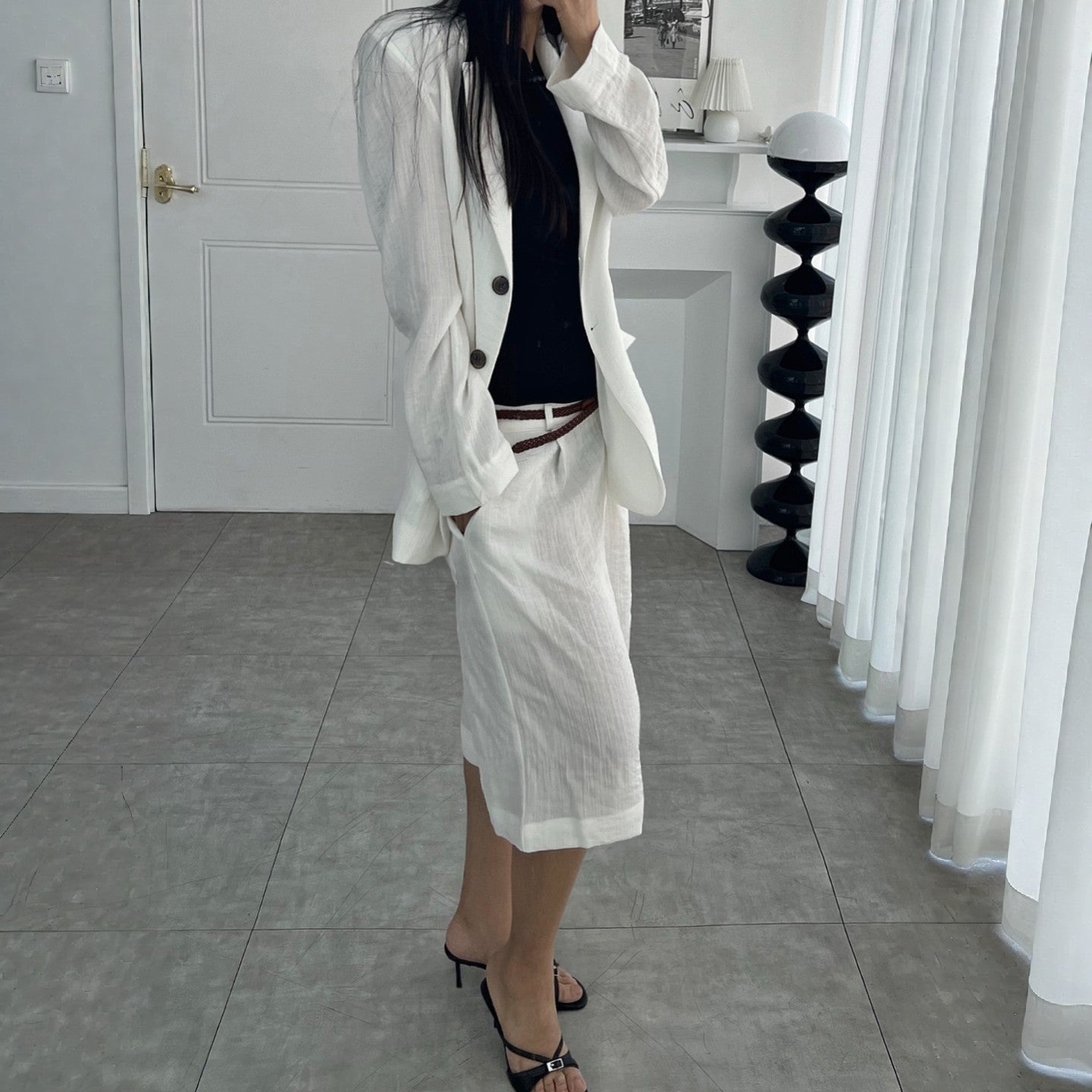 Relaxed Fit Linen Blazer – Women One Size