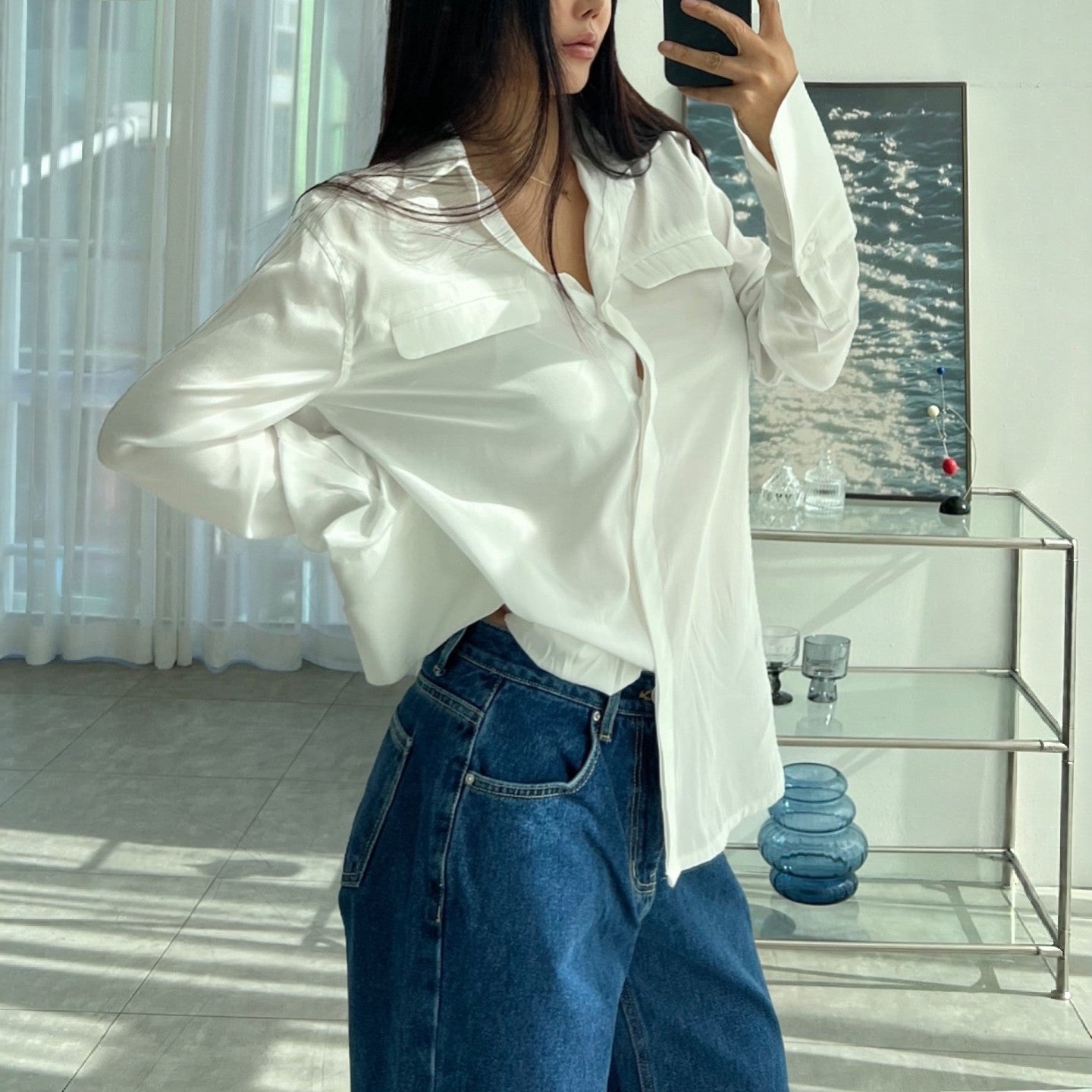 Lip Shape Pocket Soft Flow Blouse – Women One Size