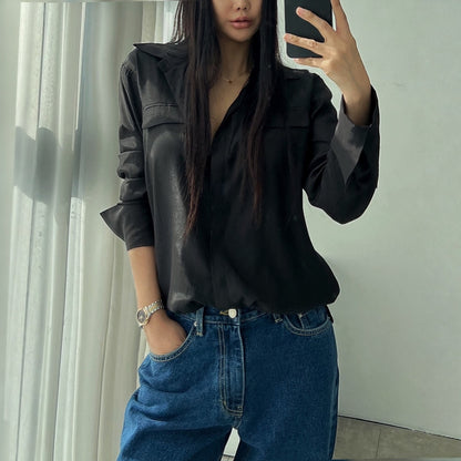 Lip Shape Pocket Soft Flow Blouse – Women One Size
