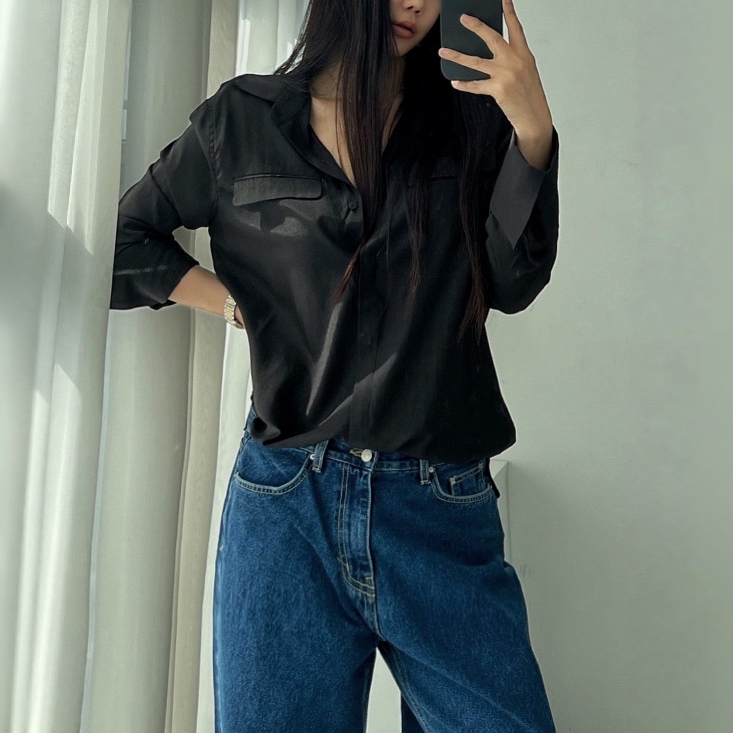 Lip Shape Pocket Soft Flow Blouse – Women One Size