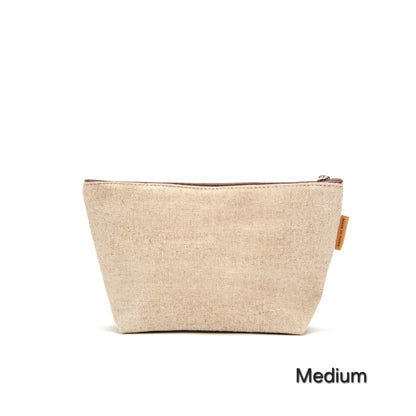 Lily Embroidery Pouch – Linen Blend Zipper Bag (Medium & Large) Made in Korea