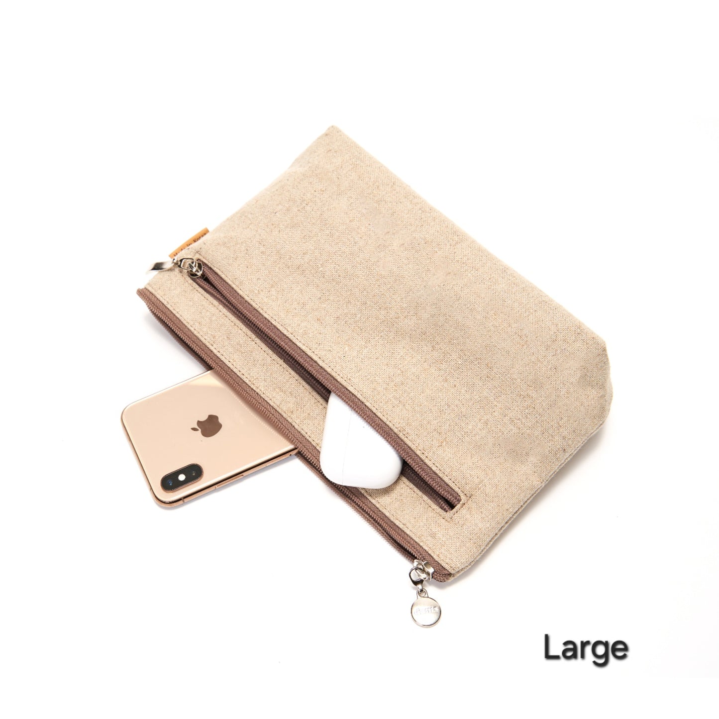 Lily Embroidery Pouch – Linen Blend Zipper Bag (Medium & Large) Made in Korea