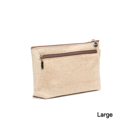 Lily Embroidery Pouch – Linen Blend Zipper Bag (Medium & Large) Made in Korea