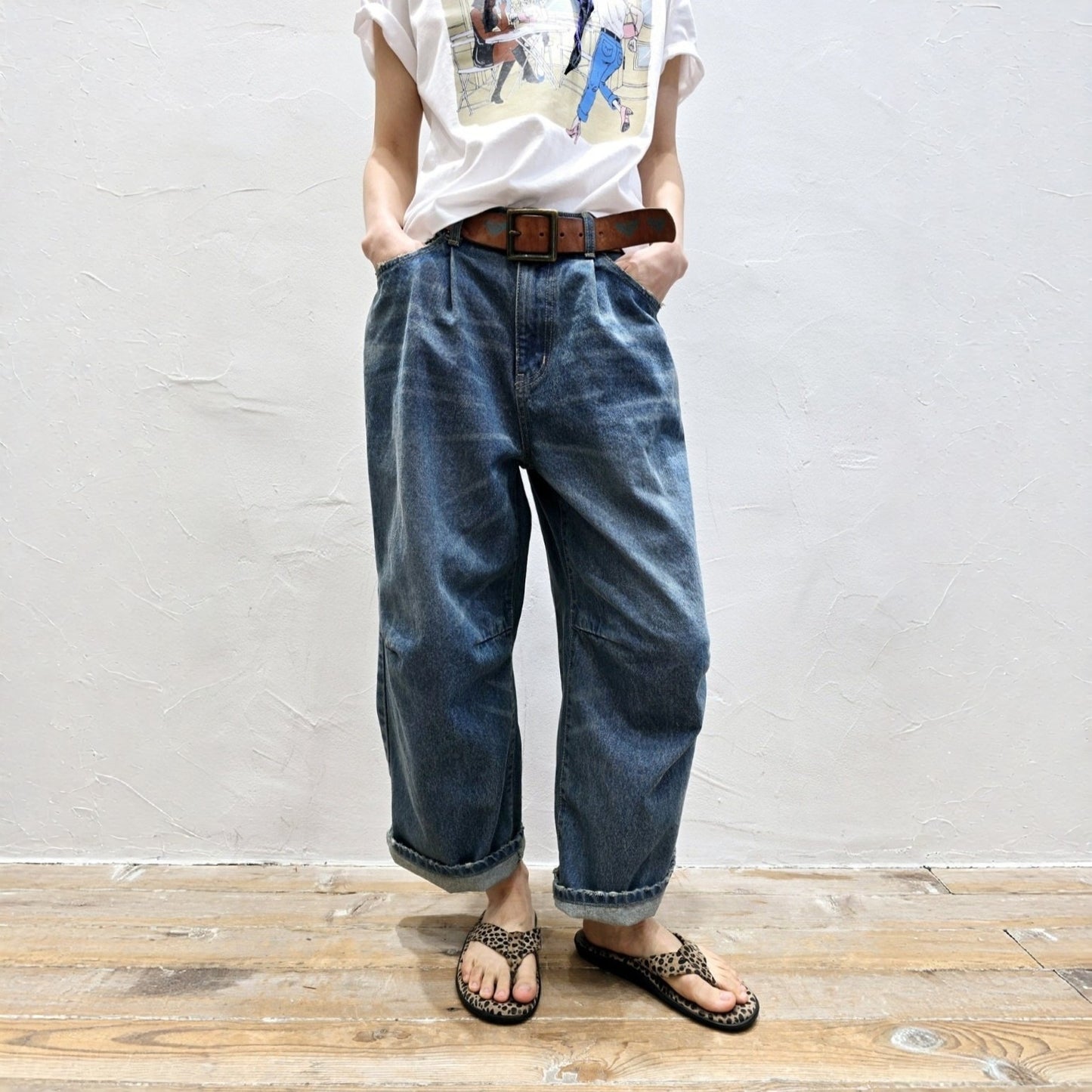 Pleated Barrel Fit Vintage Denim Pants