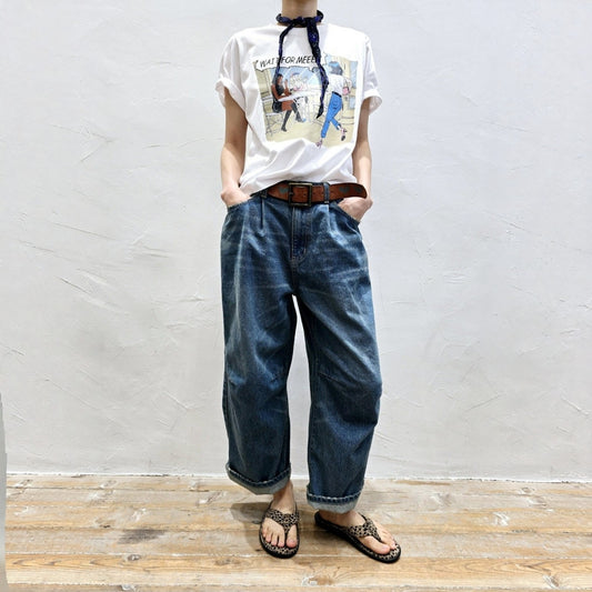 Pleated Barrel Fit Vintage Denim Pants