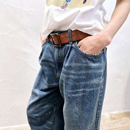 Pleated Barrel Fit Vintage Denim Pants