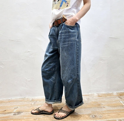 Pleated Barrel Fit Vintage Denim Pants