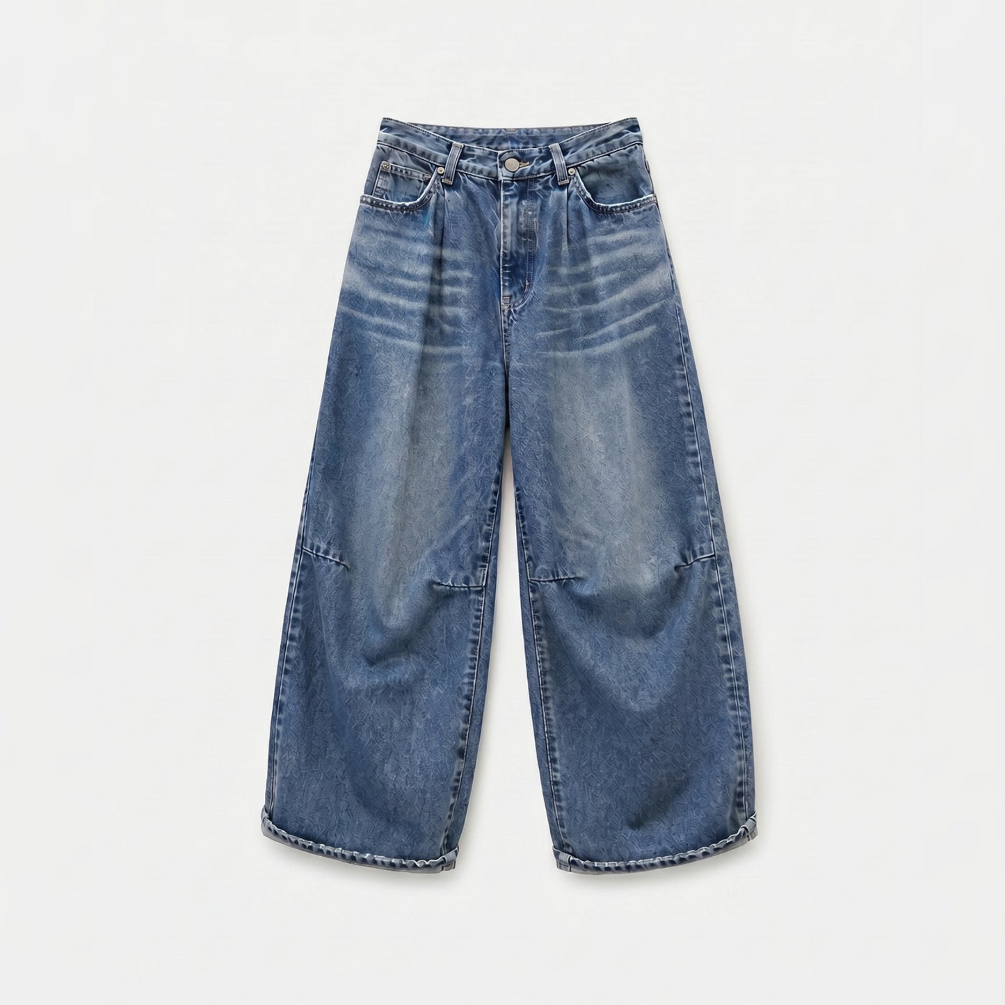 Pleated Barrel Fit Vintage Denim Pants