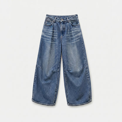 Pleated Barrel Fit Vintage Denim Pants
