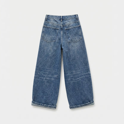 Pleated Barrel Fit Vintage Denim Pants