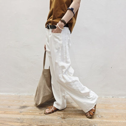 Blanc Soft Cotton Wide-Leg Pants with Center Seam