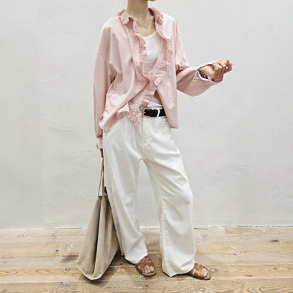 Blanc Soft Cotton Wide-Leg Pants with Center Seam