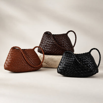 LOBAN Woven Leather Shoulder Bag with Inner Pouch
