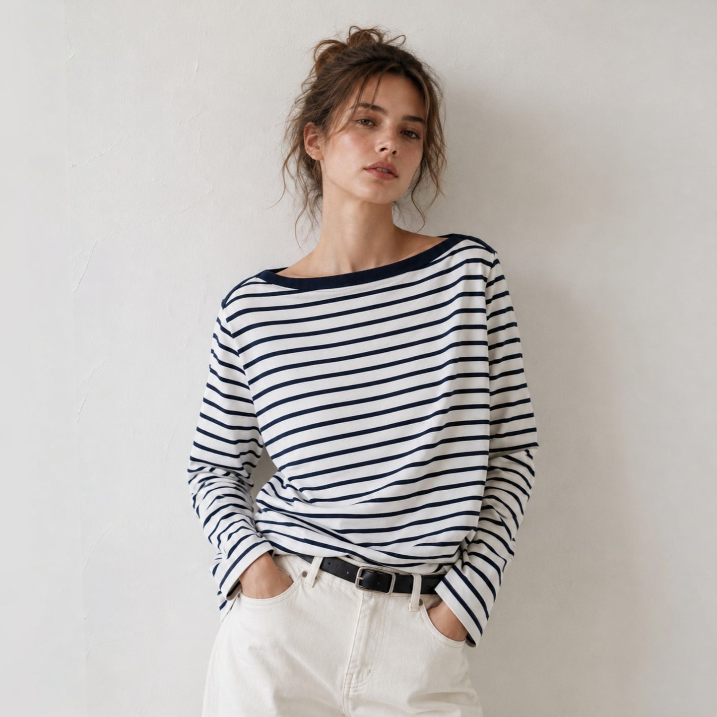 Marin Stripe Boat Neck Long Sleeve Top - Women One Size