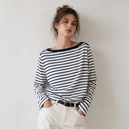 Marin Stripe Boat Neck Long Sleeve Top - Women One Size