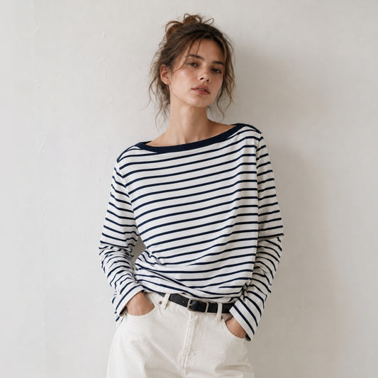 Marin Stripe Boat Neck Long Sleeve Top - Women One Size