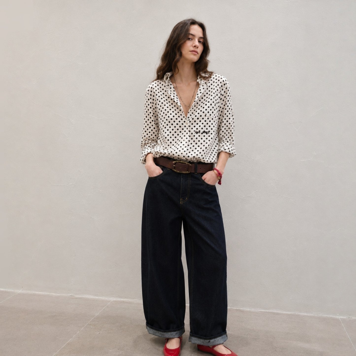 French Dot Everyday Blouse - Women One Size