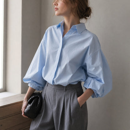 Sculpted Volume Sleeve Cotton Blouse – Women One Size