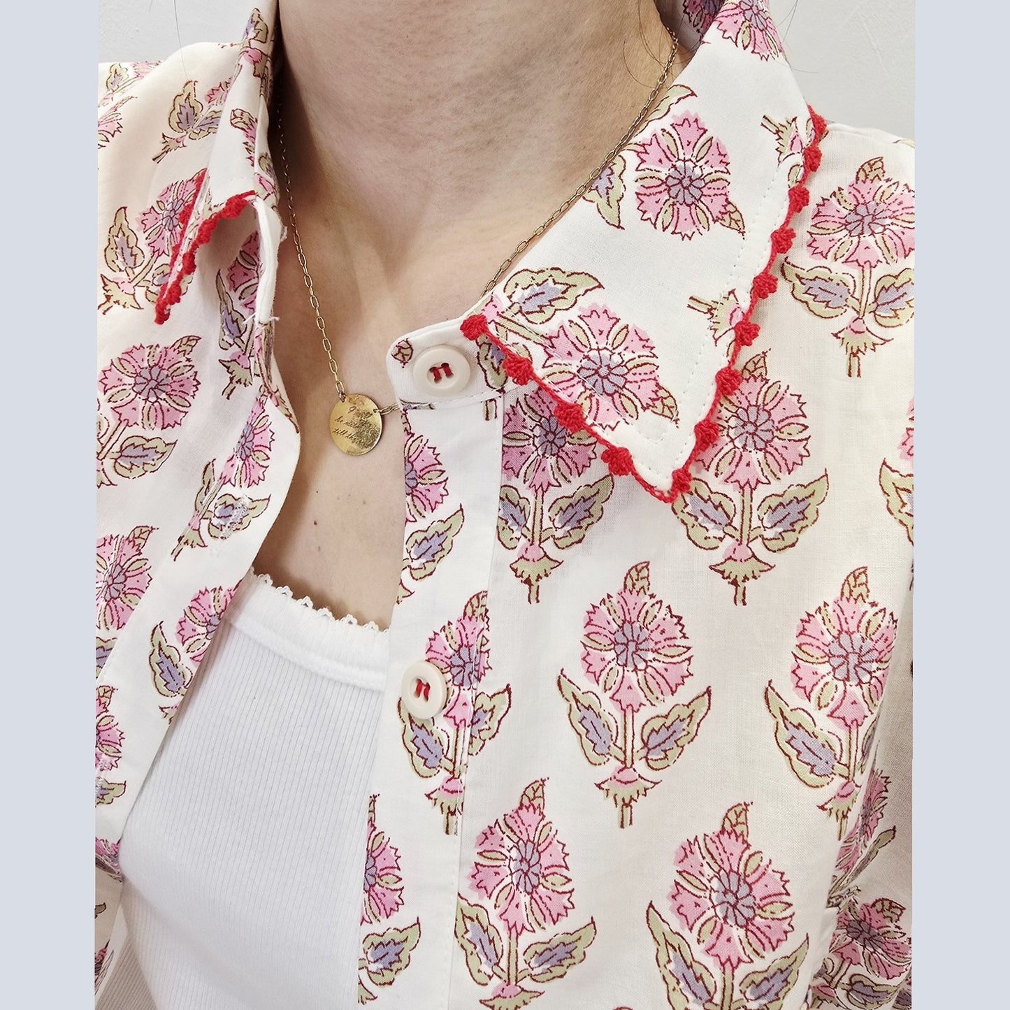 Boho Block Print Cotton Shirt - Women One Size