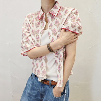 Boho Block Print Cotton Shirt - Women One Size