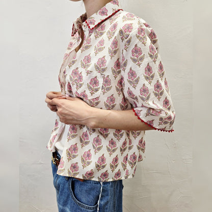 Boho Block Print Cotton Shirt - Women One Size
