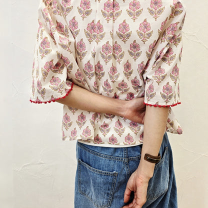 Boho Block Print Cotton Shirt - Women One Size
