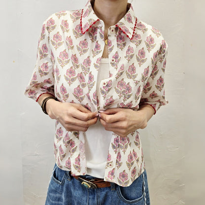 Boho Block Print Cotton Shirt - Women One Size