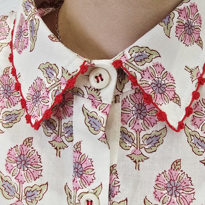 Boho Block Print Cotton Shirt - Women One Size