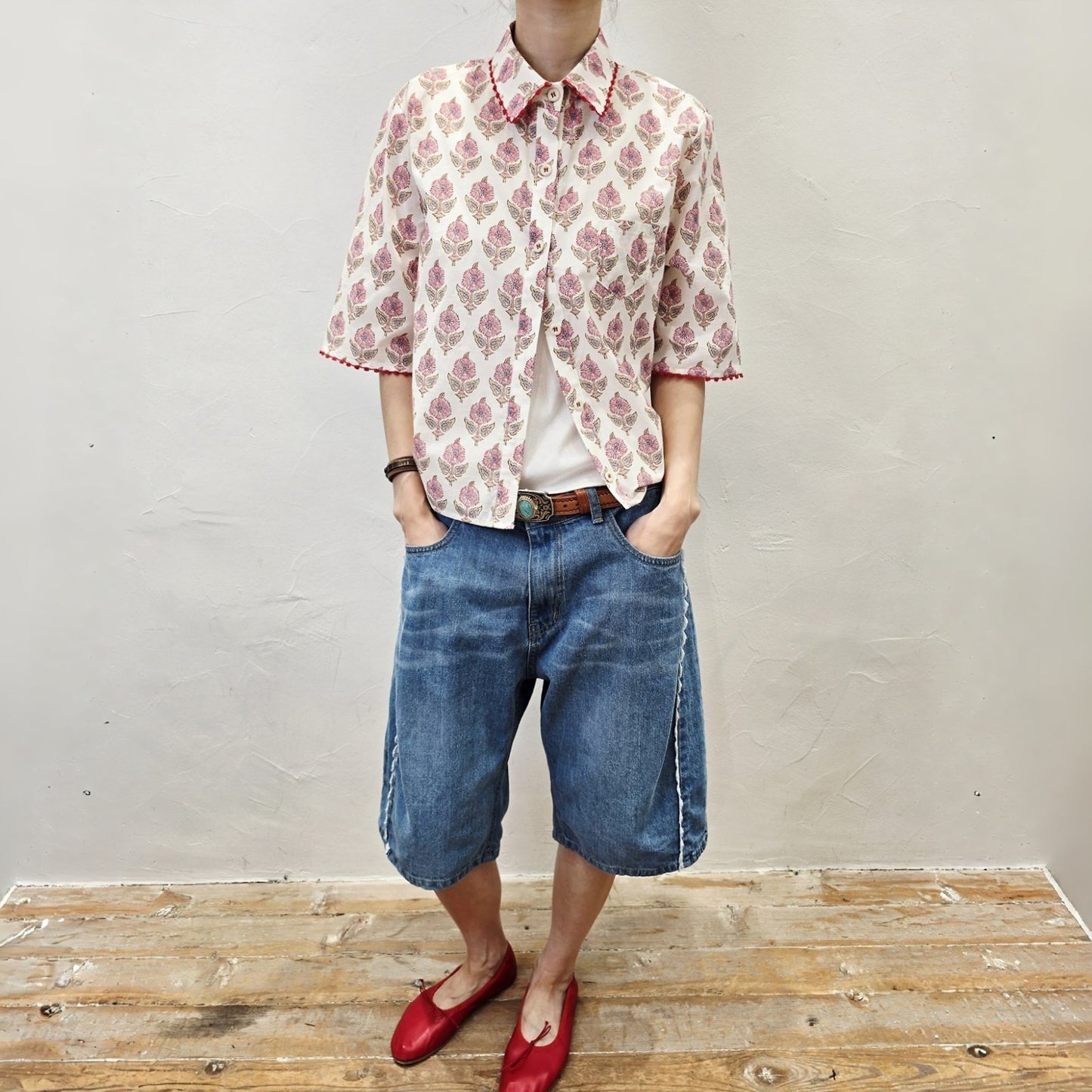 Boho Block Print Cotton Shirt - Women One Size