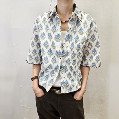 Boho Block Print Cotton Shirt - Women One Size