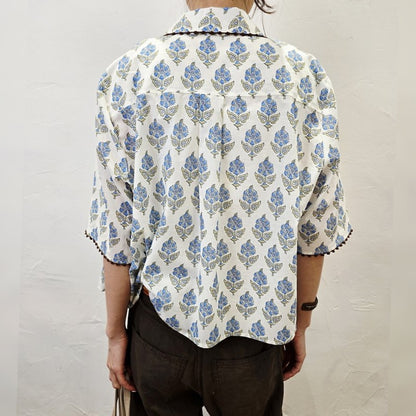 Boho Block Print Cotton Shirt - Women One Size