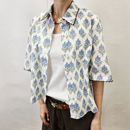 Boho Block Print Cotton Shirt - Women One Size