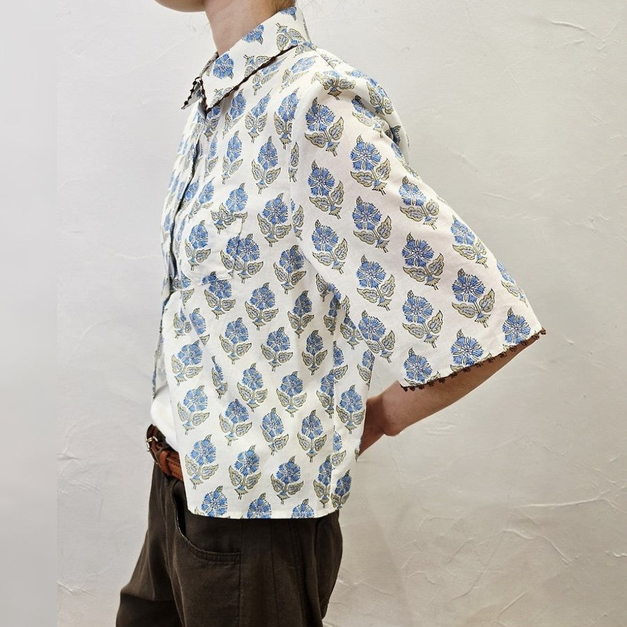 Boho Block Print Cotton Shirt - Women One Size