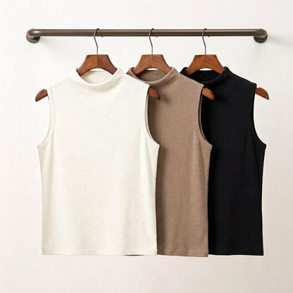 Soft Mock Neck Sleeveless Stretch Knit Tank Top – Women One Size