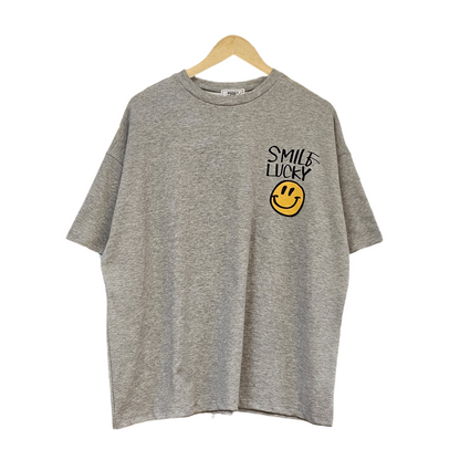 Smile Lucky Cotton Matching Setwear - Oversized Graphic Tee & Shorts - Women One Size