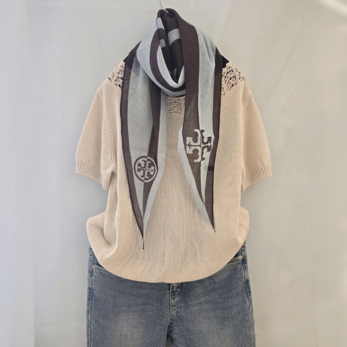 Lightweight Monogram Diamond Scarf – Sheer Linen Blend Fashion Scarf