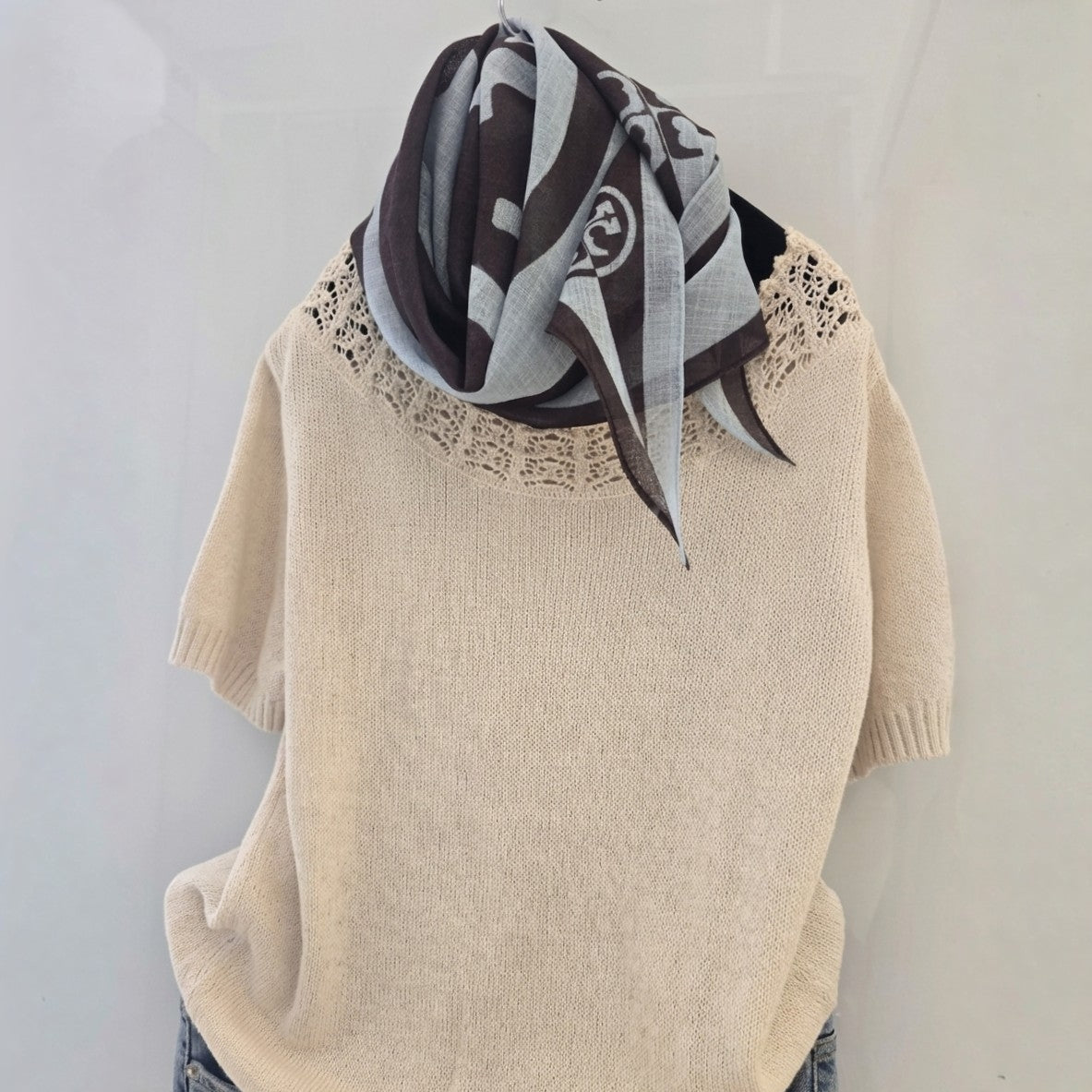Lightweight Monogram Diamond Scarf – Sheer Linen Blend Fashion Scarf