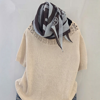 Lightweight Monogram Diamond Scarf – Sheer Linen Blend Fashion Scarf